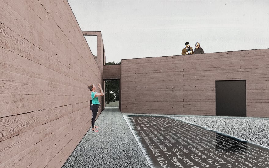RISE-Design-Studio-Architects-Visitor-Hub-Langley-Vale-Woodland-Trust-3AF-02-Memorial-View