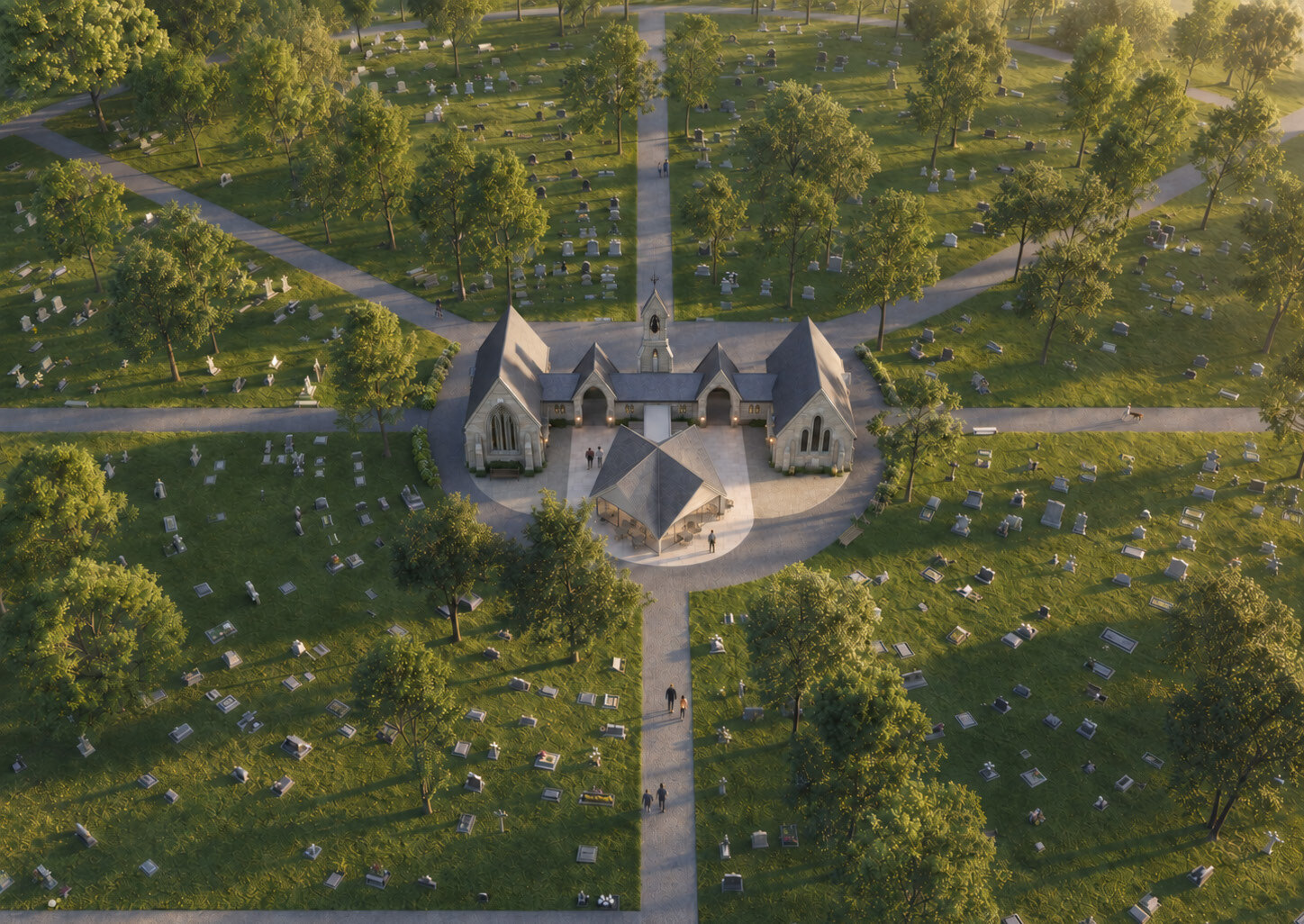 four-peaks-pavilion-paddington-old-cemetery-aerial-approach