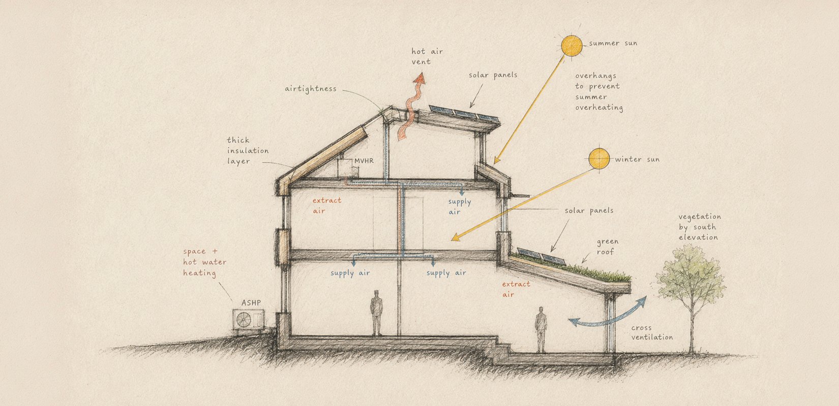 passivhaus sustainable home section diagram fabric first design london
