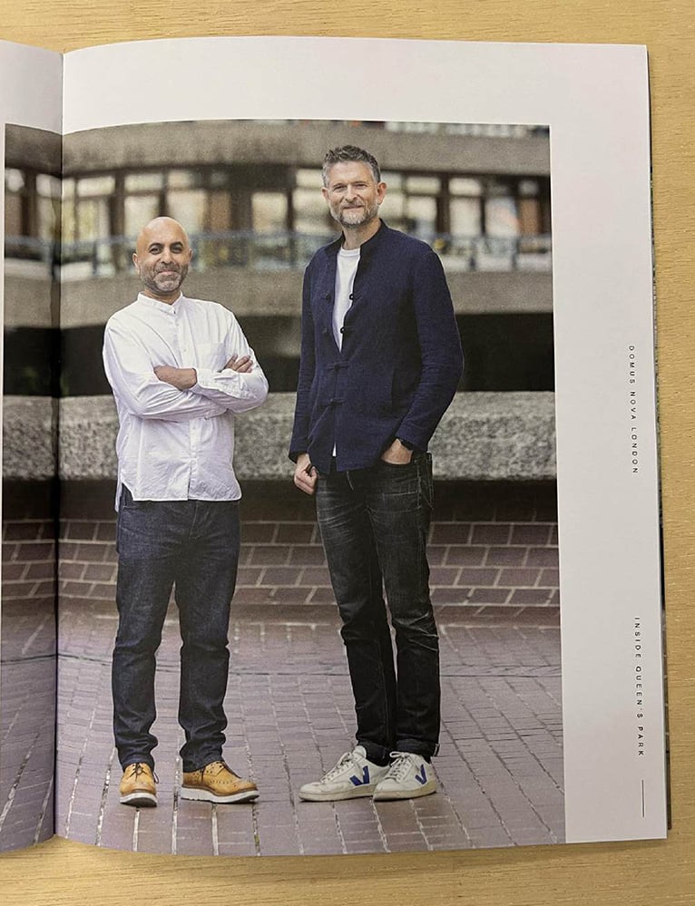 Portrait of Imran Jahn and Sean Ronnie Hill from RISE Design Studio, photographed for Domus Nova’s Autumn Edition, representing their work as sustainable Queen’s Park architects and West London architects focused on low-energy design.