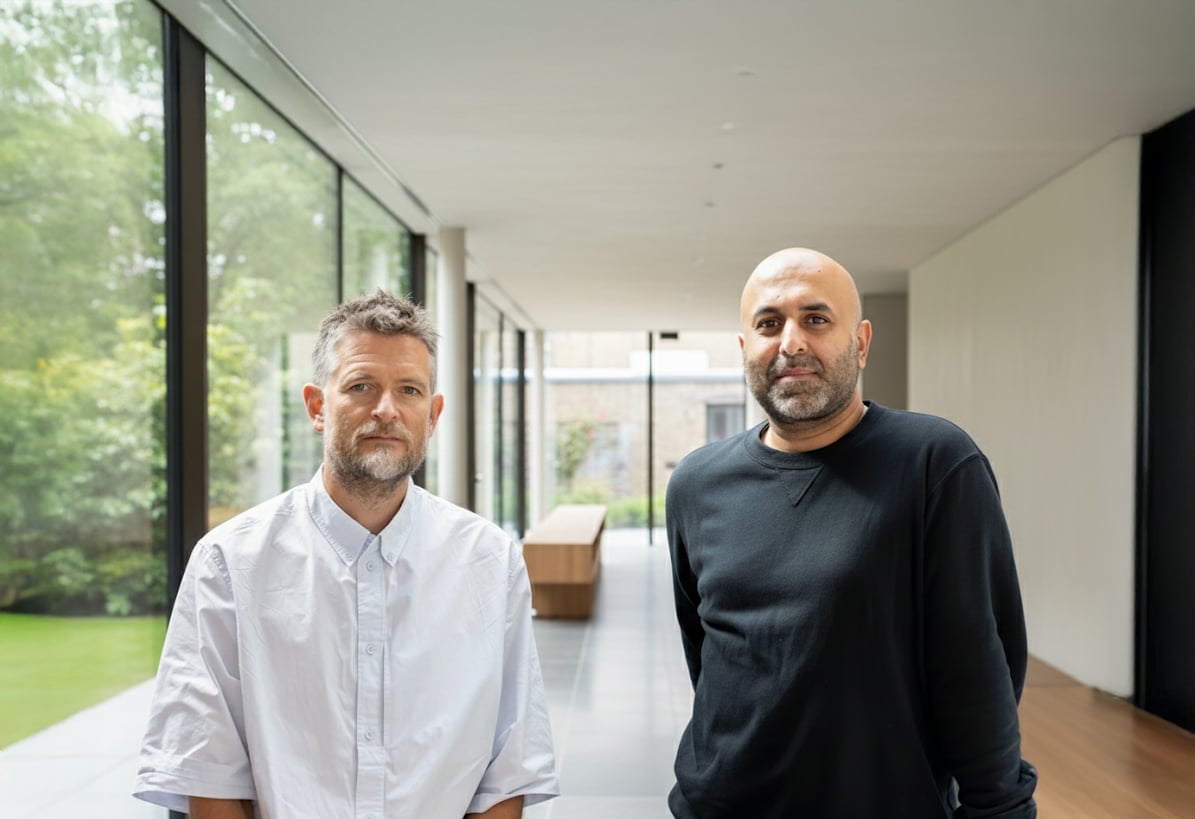 Sean Ronnie Hill and Imran Jahn, co-founders of RISE Design Studio, photographed inside one of their sustainable architecture projects. Featured in Domus Nova’s My Queen’s Park, they reflect on the studio’s deep connection to the neighbourhood and its design-led, low-energy ethos.