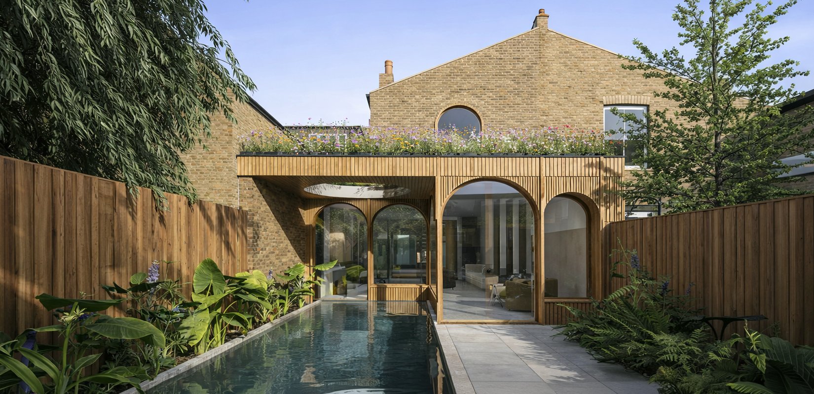 Contemporary arched timber extension to a Victorian house in Queen’s Park, Kensal Rise, designed by London architects with a low-energy EnerPHit approach