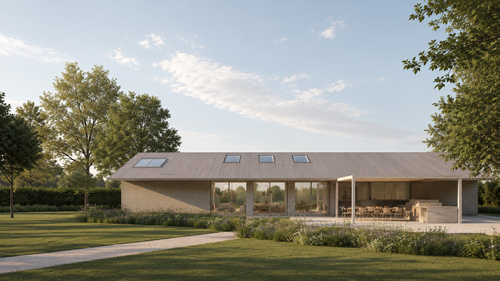 Contemporary low-energy tennis and padel pavilion set within a landscaped park, featuring a timber-clad structure, expansive glazing, integrated solar panels, covered terrace seating, and sustainable architecture designed to blend with the natural surroundings. Contemporary low-energy tennis and padel pavilion set within a landscaped park, featuring a timber-clad structure, expansive glazing, integrated solar panels, covered terrace seating, and sustainable architecture designed to blend with the natural surroundings.