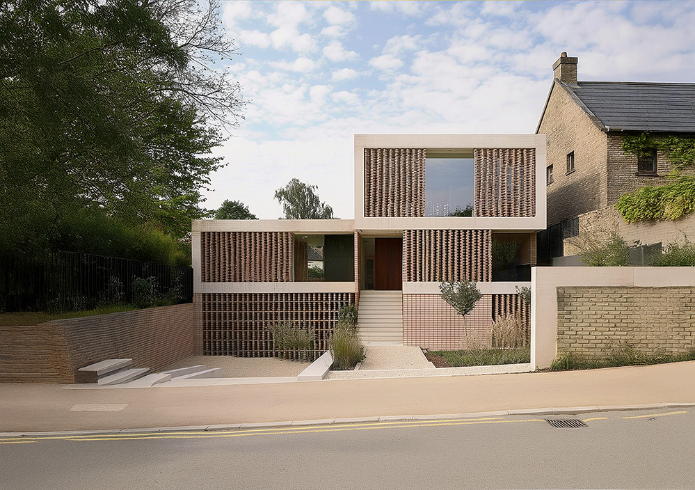 Exterior view of a sustainable low energy London home designed by RISE Design Studio, featuring high-performance insulation, triple-glazed windows, and a contemporary aesthetic aligned with Passivhaus principles.