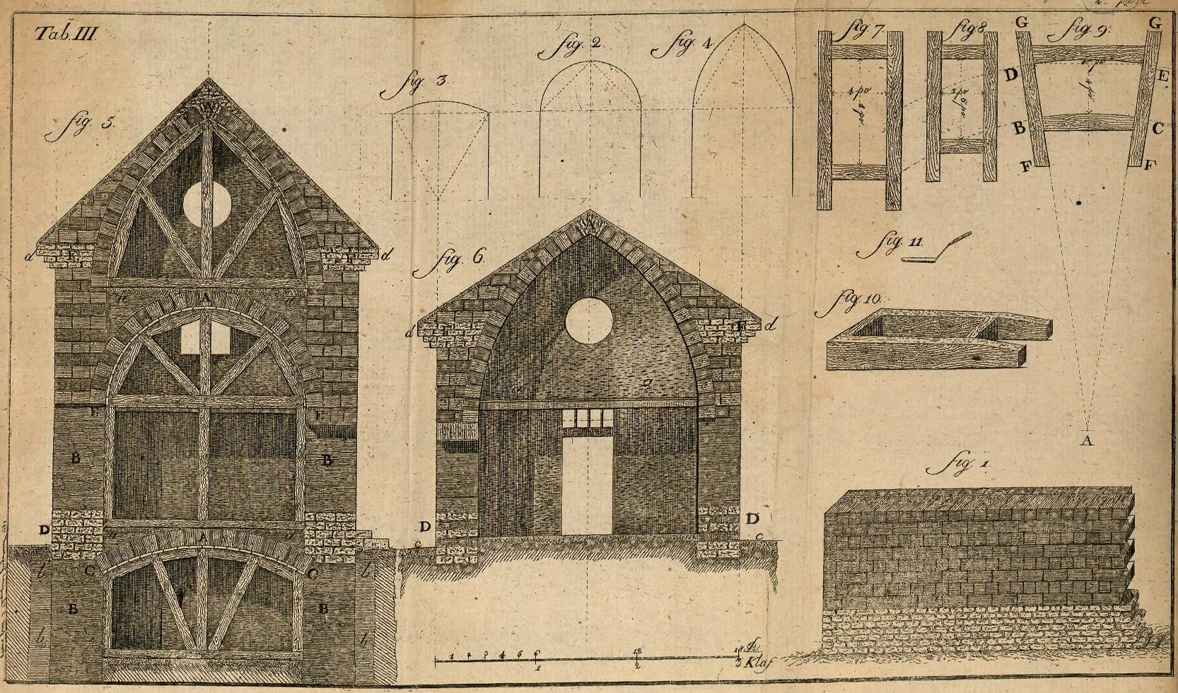 Historic architectural diagrams showing gable elevations, vaulted geometries, timber reinforcement, formwork, and masonry details. These illustrations highlight early earth-building methods that connect architecture with locally sourced materials and nature-led construction principles.